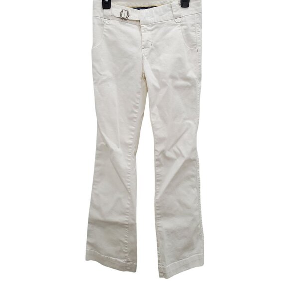 7 For‎ All Mankind Women's White Stretch Buckle Waist Flared Denim Trouser Sz 26 - Picture 1 of 9